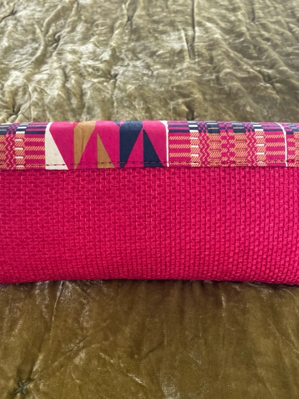 Patterned Red Scalloped Clutch with Beaded Accent